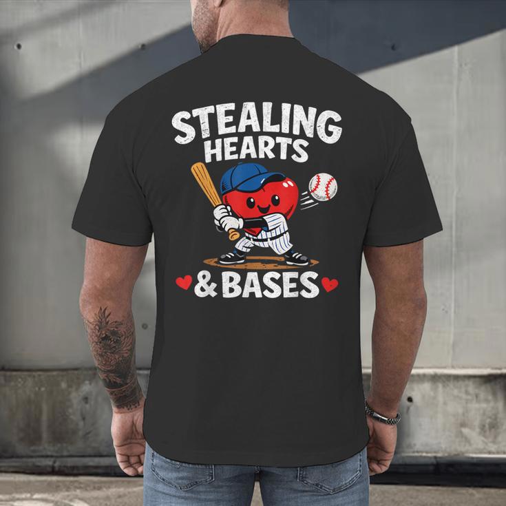 Stealing Hearts & Bases Valentine’s Day Baseball Love Men's Back Print T-Shirt