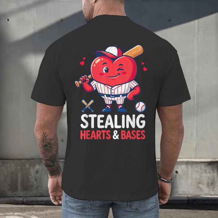Stealing Hearts And Bases Baseball Player Valentine's Day Men's Back Print T-Shirt