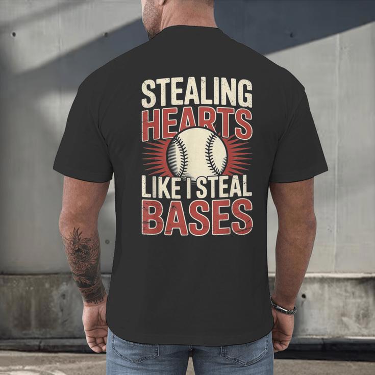 Stealing Hearts Like I Steal Bases Baseball Valentine Retro Men's Back Print T-Shirt