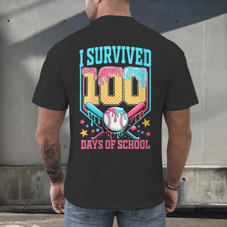 I Survived 100 Days Of School Baseball Drip Students Teacher Men's Back Print T-Shirt I Survived 100 Days Of School Baseball Drip Students Teacher Men's Back Print T-Shirt