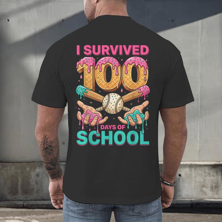 I Survived 100 Days Of School Baseball Ice Cream Drip Men's Back Print T-Shirt I Survived 100 Days Of School Baseball Ice Cream Drip Men's Back Print T-Shirt