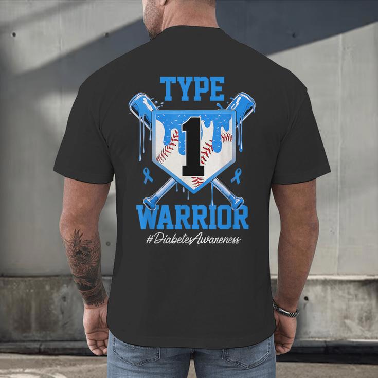 T1D Warrior Baseball Drip Diabetes Awareness Blue Ribbon Men's Back Print T-Shirt T1D Warrior Baseball Drip Diabetes Awareness Blue Ribbon Men's Back Print T-Shirt