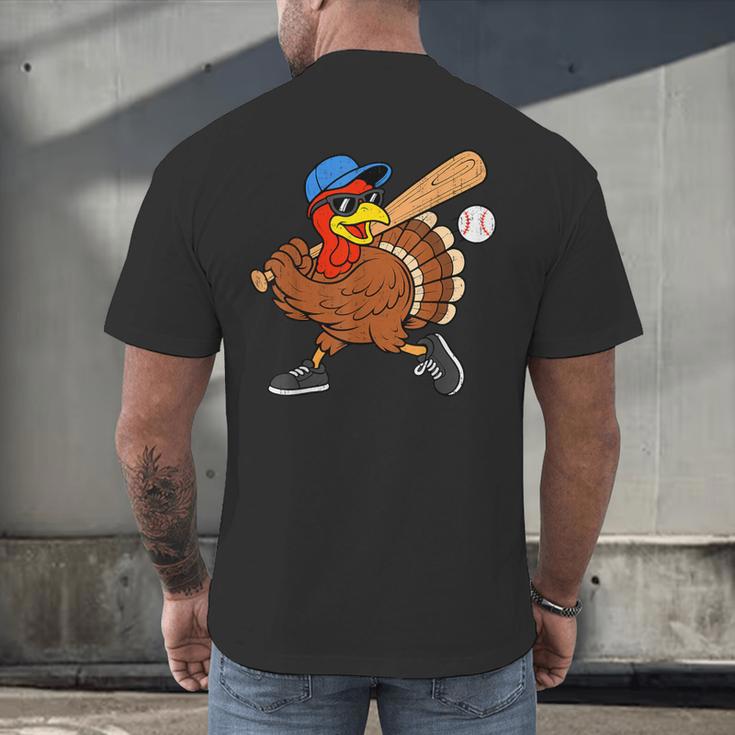 Turkey Baseball Thanksgiving Sports Humor Men Boy Kids Men's Back Print T-Shirt