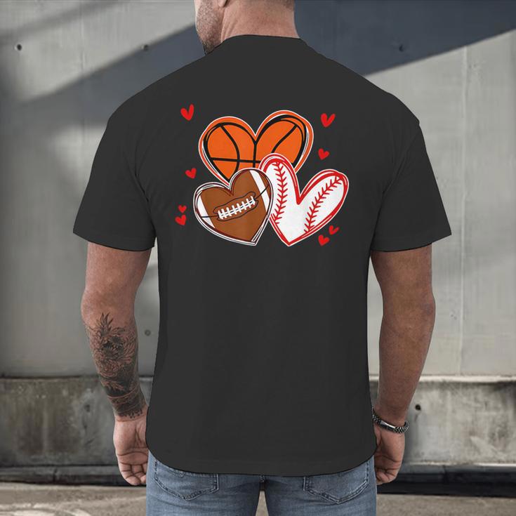 Valentines Baseball Basketball Football Heart Boy Men Men's Back Print T-Shirt