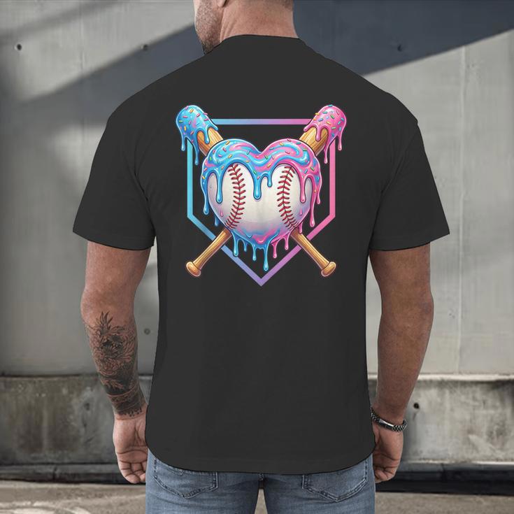Valentines Baseball Heart Dripping Ice Cream Gen Z Alpha Men's Back Print T-Shirt