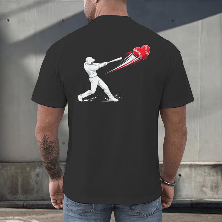 Valentines Day Baseball Batter Silhouette Heart Men's Back Print T-Shirt