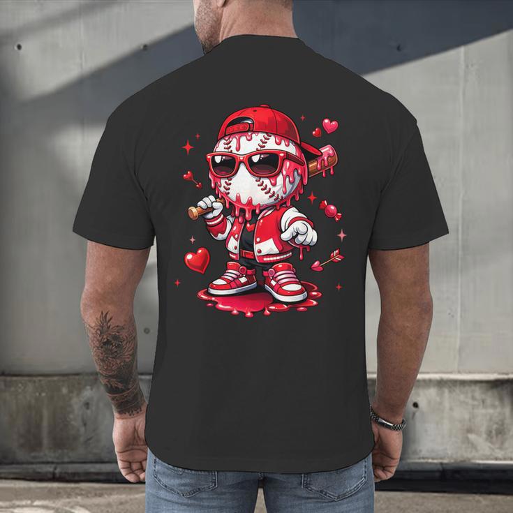 Valentines Day Baseball Drip Ice Cream For Boys Kids Teens Men's Back Print T-Shirt