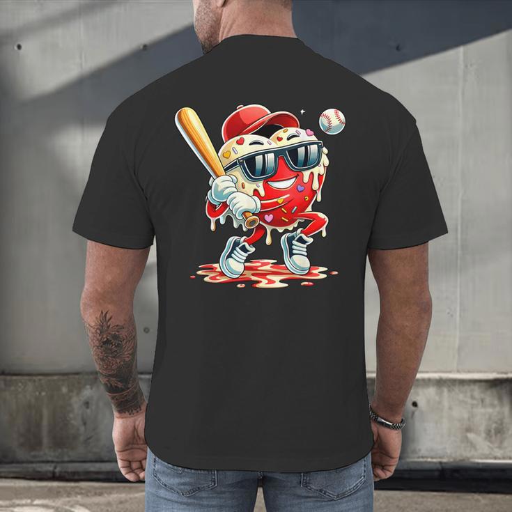 Valentines Day Heart Baseball Drip Ice Cream Boys Kids Men Men's Back Print T-Shirt
