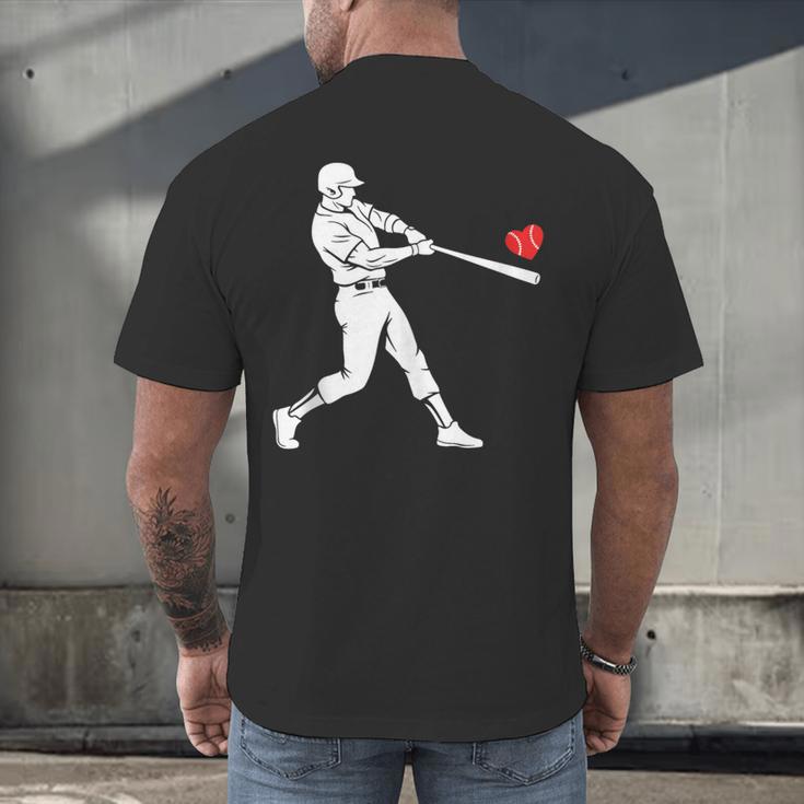 Valentines US Baseball Player Silhouette Heart Men's Back Print T-Shirt Valentines US Baseball Player Silhouette Heart Men's Back Print T-Shirt