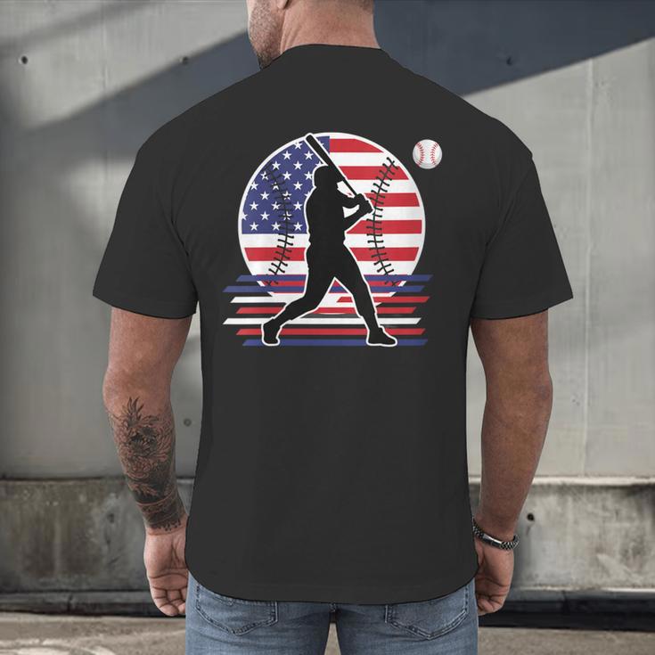 Women's Batter Patriotic American Flag Baseball Silks Men's Back Print T-Shirt Women's Batter Patriotic American Flag Baseball Silks Men's Back Print T-Shirt
