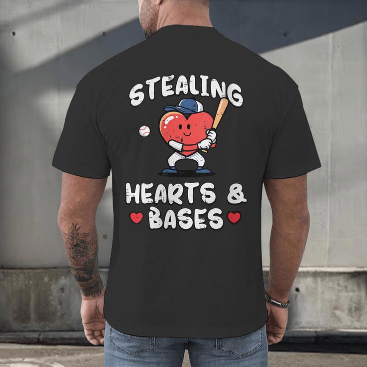 Women's Valentines Day Baseball Stealing Hearts Bases Boys Kids Men Men's Back Print T-Shirt