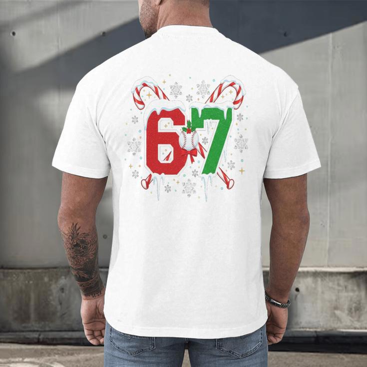 67 Baseball Christmas Candy Cane Snowflake Holiday Sports Men's Back Print T-Shirt