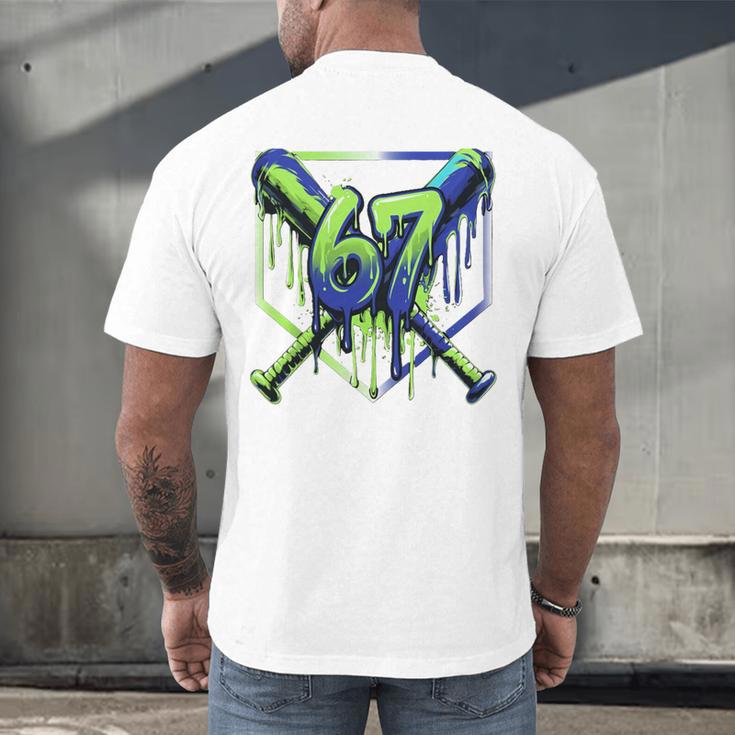 67 Baseball Drip Effect Urban Tee Style 6-7 Meme Graphic Premium Tri-Blend Men's Back Print T-Shirt
