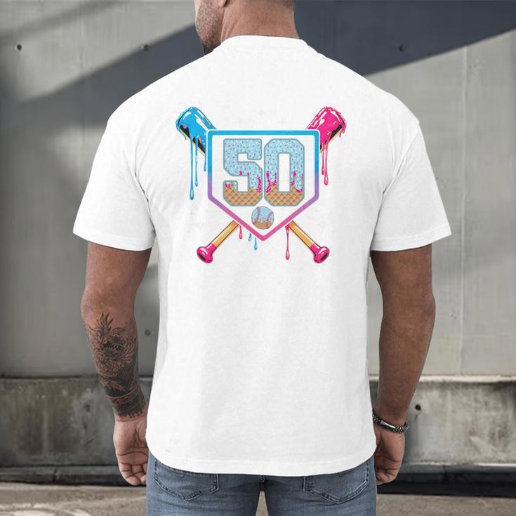Baseball 50 Year Old Ice Cream Drip 50th Birthday Number 50 Men's Back Print T-Shirt Baseball 50 Year Old Ice Cream Drip 50th Birthday Number 50 Men's Back Print T-Shirt