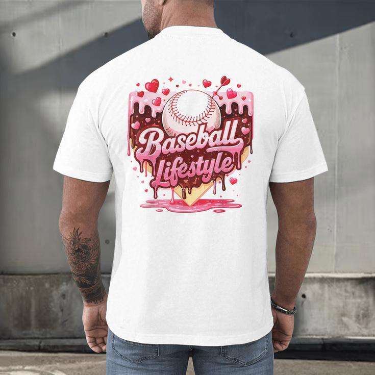 Boys Valentine Baseball Lifestyle Home Plate Ice-Cream Drip Men's Back Print T-Shirt Boys Valentine Baseball Lifestyle Home Plate Ice-Cream Drip Men's Back Print T-Shirt