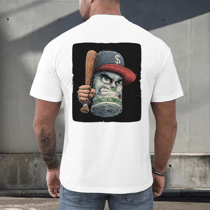 Cool Dollar Bill Guy With Cap And Baseball Costume Premium Tri-Blend Men's Back Print T-Shirt Cool Dollar Bill Guy With Cap And Baseball Costume Premium Tri-Blend Men's Back Print T-Shirt