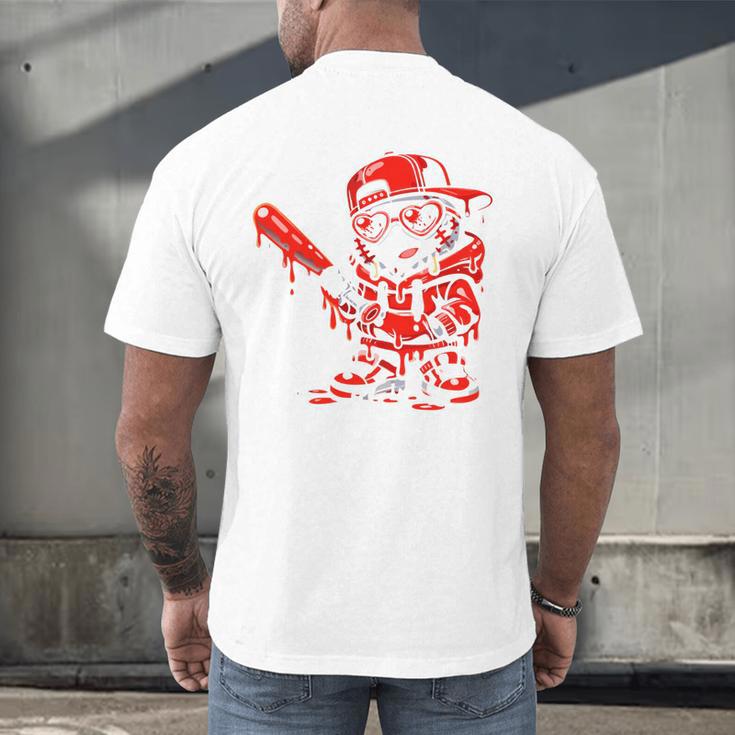 Drippy Baseball Mascot Valentine Heart Glasses Cartoon Men's Back Print T-Shirt Drippy Baseball Mascot Valentine Heart Glasses Cartoon Men's Back Print T-Shirt