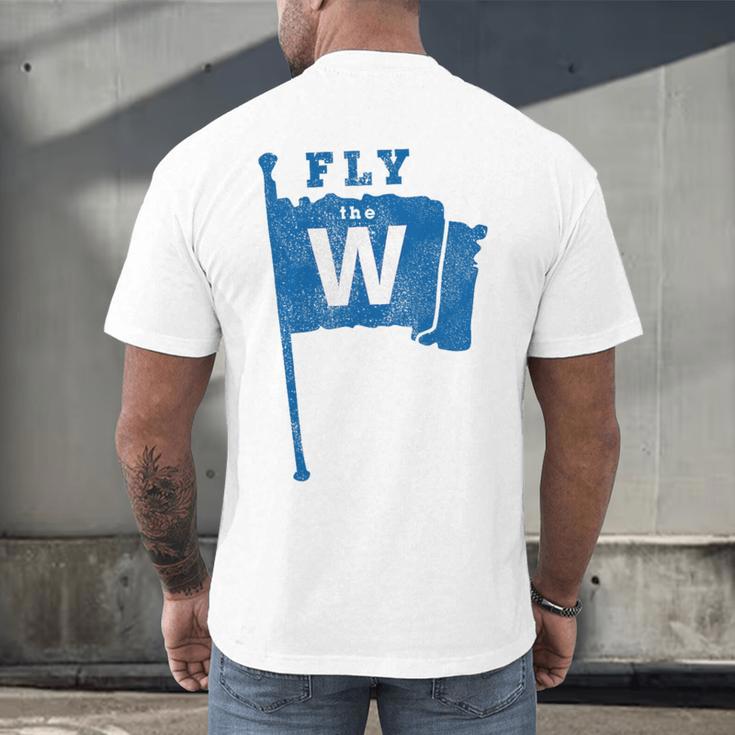 Fly The W Chicago Baseball Winning Flag Distressed Premium Tri-Blend Men's Back Print T-Shirt Fly The W Chicago Baseball Winning Flag Distressed Premium Tri-Blend Men's Back Print T-Shirt