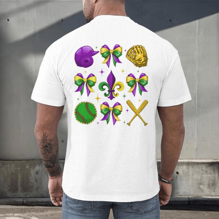 Mardi Gras Baseball Coquette Bow Fat Tuesday Parade Girls Men's Back Print T-Shirt Mardi Gras Baseball Coquette Bow Fat Tuesday Parade Girls Men's Back Print T-Shirt