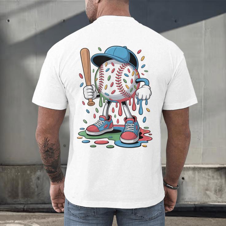 Melting Slime Sprinkle Baseball Mascot With Bat Men's Back Print T-Shirt