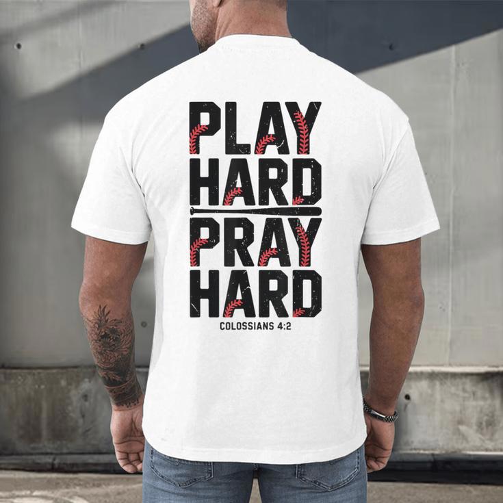 Play Hard Pray Hard Youth Boy Christian Baseball Jesus Men's Back Print T-Shirt Play Hard Pray Hard Youth Boy Christian Baseball Jesus Men's Back Print T-Shirt