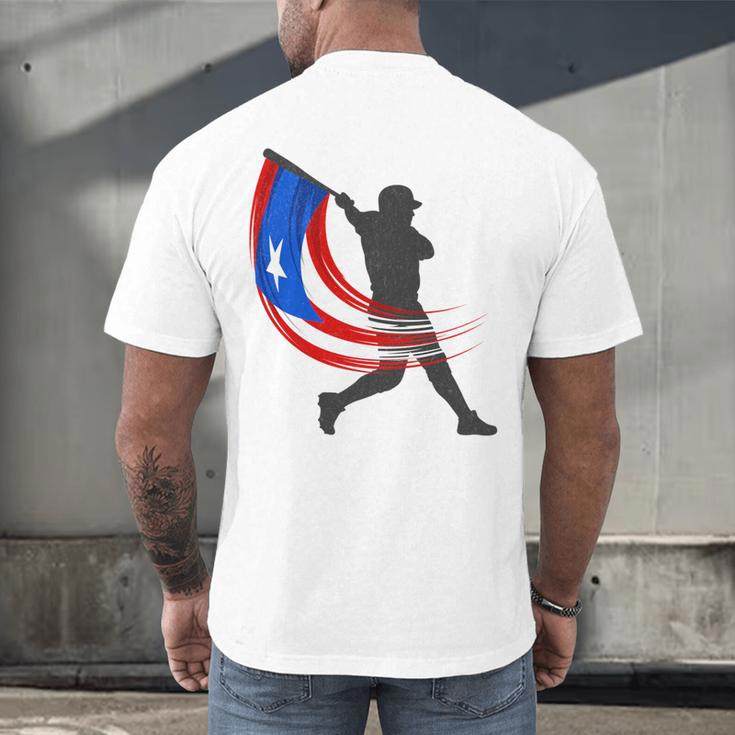Puerto Rico Baseball Flag Player Boricua Heritage Sports Men's Back Print T-Shirt
