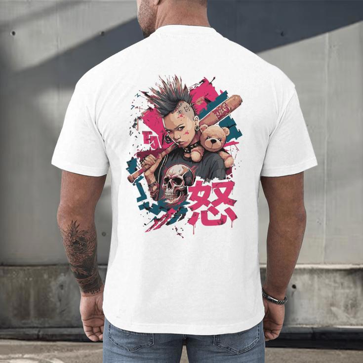 Punk Girl With Anger Kanji And Baseball Bat Men's Back Print T-Shirt