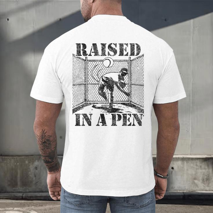 Raised In a Pen Baseball Pitcher Saying Bullpen Men's Back Print T-Shirt
