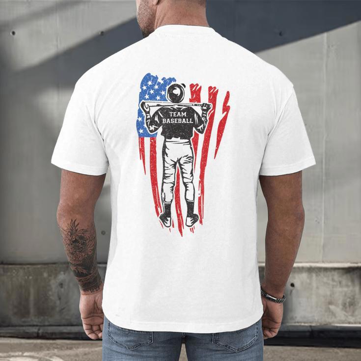 US Flag Baseball Player Batter Sport Lover Team Coach Family Men's Back Print T-Shirt US Flag Baseball Player Batter Sport Lover Team Coach Family Men's Back Print T-Shirt