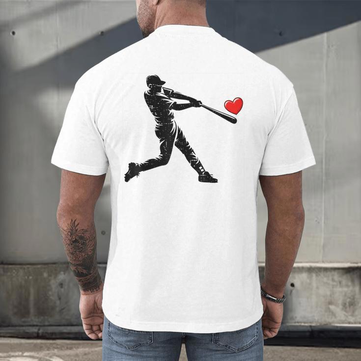 Valentines Day Baseball Batter Silhouette Heart Men Boys Kid Men's Back Print T-Shirt Valentines Day Baseball Batter Silhouette Heart Men Boys Kid Men's Back Print T-Shirt