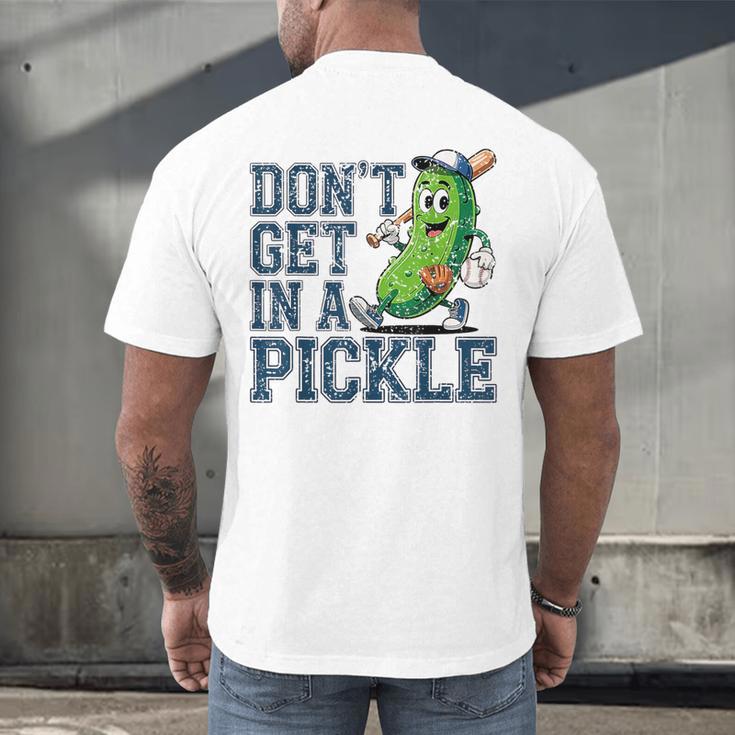 Youth Baseball Catcher Humor Don’t Get In A Pickle Men's Back Print T-Shirt
