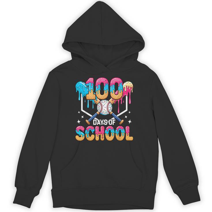 100 Days Of School Baseball Boys Ice Cream Drip 100th Day Unisex Hoodie