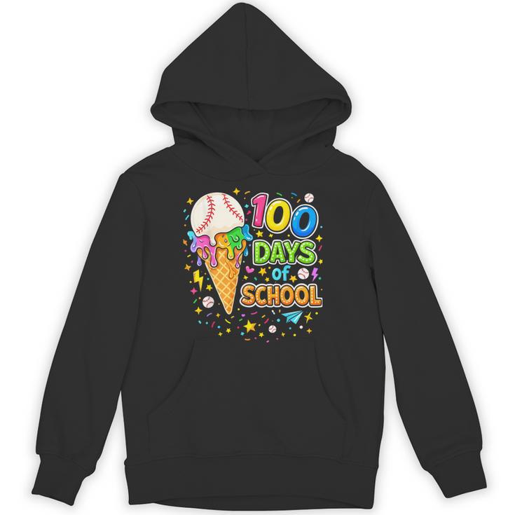 100 Days Of School Baseball Ice Cream Drip Boys Kids Player Unisex Hoodie