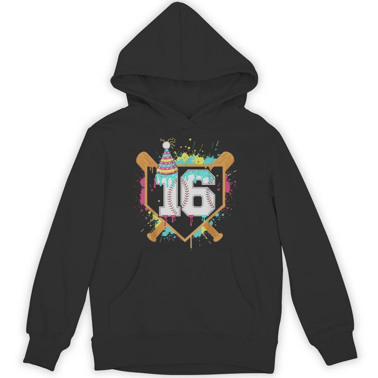 16th Birthday Baseball Drip Number 16 Year Old Birthday Boy Unisex Hoodie