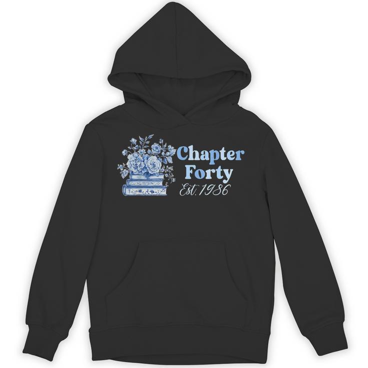 1986 Chapter Forty 40th Birthday Blue Toile Floral Book Unisex Hoodie