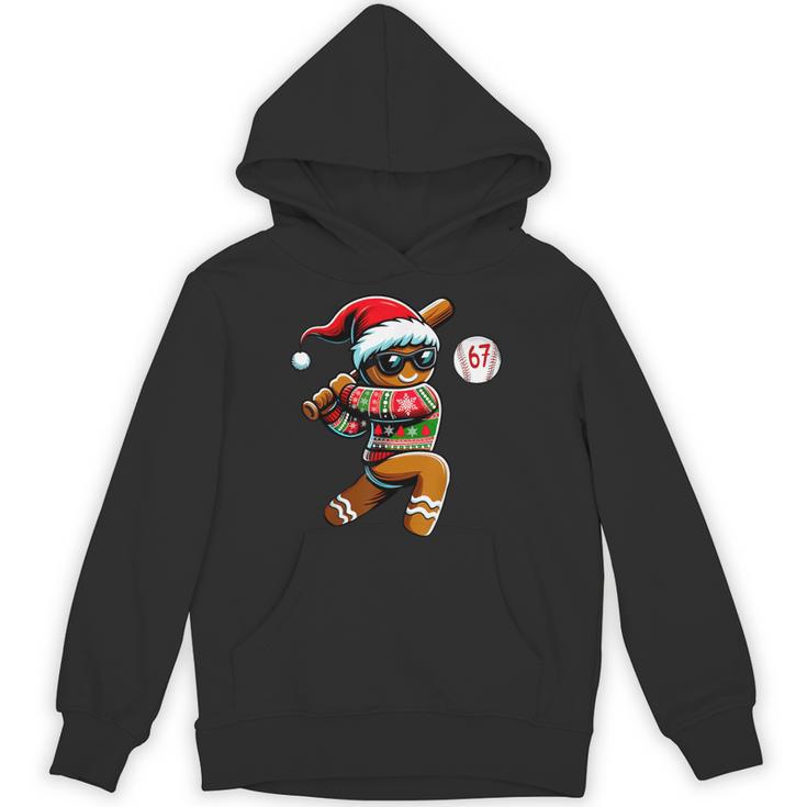 67 Gingerbread Man Playing Baseball Christmas 6 7 Meme Unisex Hoodie
