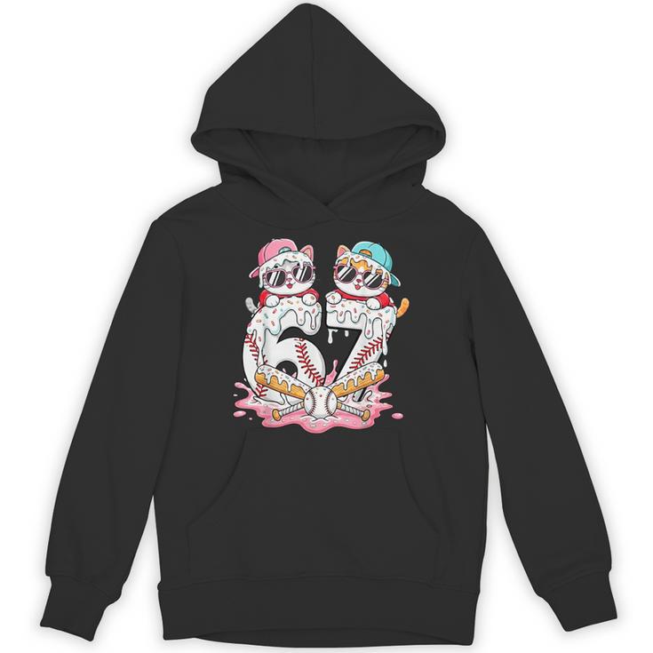 67 Meme Kawaii Cats Baseball Ice Cream Drip 6 7 Kids Unisex Hoodie