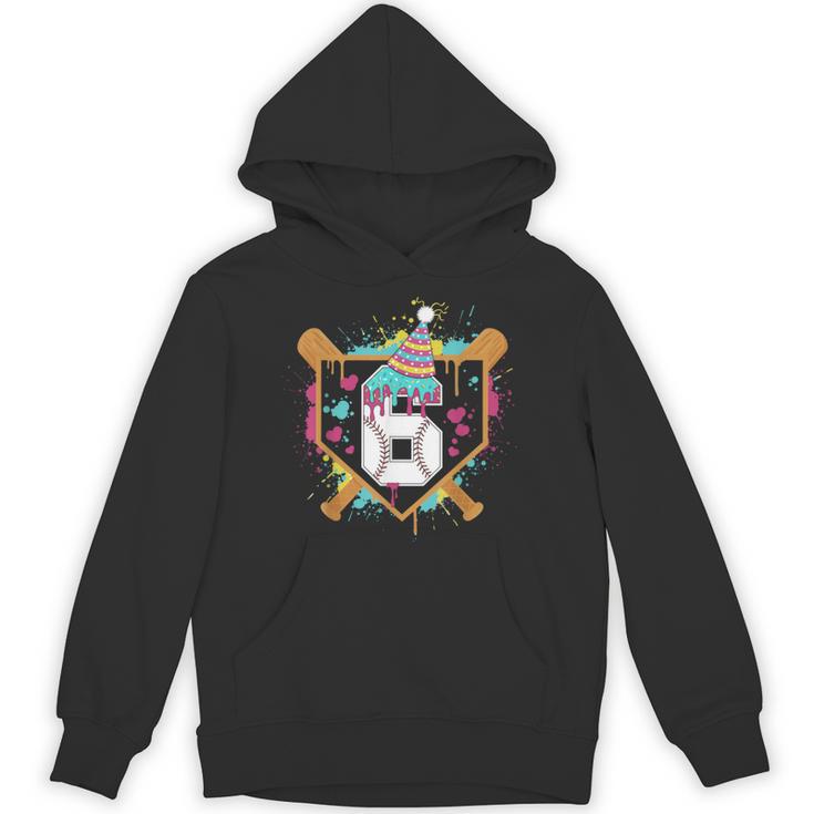 6th Birthday Baseball Drip Number 6 Year Old Birthday Boy Unisex Hoodie