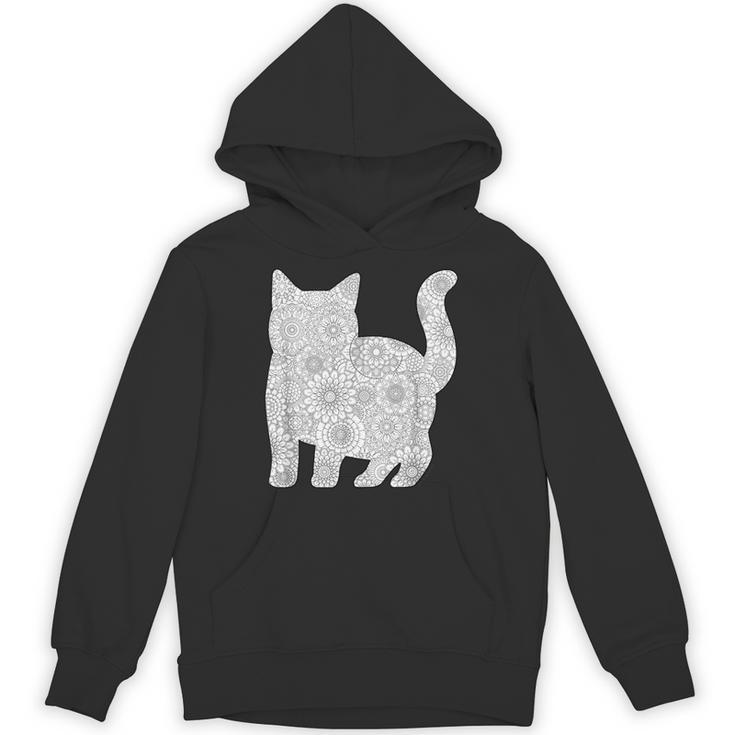Adult Coloring Book CAT Mandala Flowers T-Shirt Unisex Hoodie