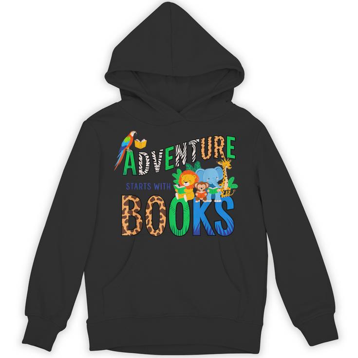 Adventure Starts With Books Jungle Animals Kids Reading Them Unisex Hoodie