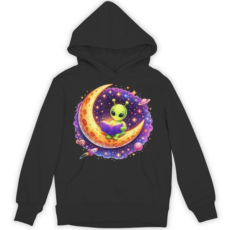 Alien Reading Book UFO Moon Space Astronomy Unisex Hoodie