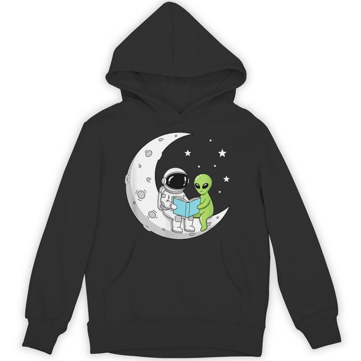 Astronaut And Alien Reading On Moon Space Book Lover Sci Fi Unisex Hoodie