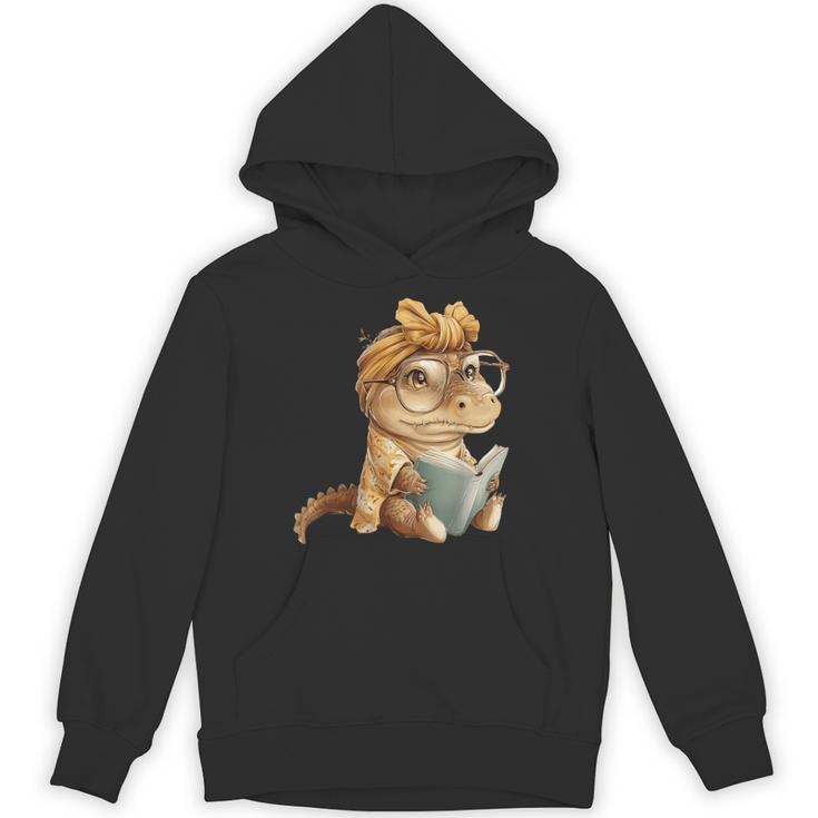 Baby Crocodile Small Book Reading Reptile Graphic Portrait Unisex Hoodie