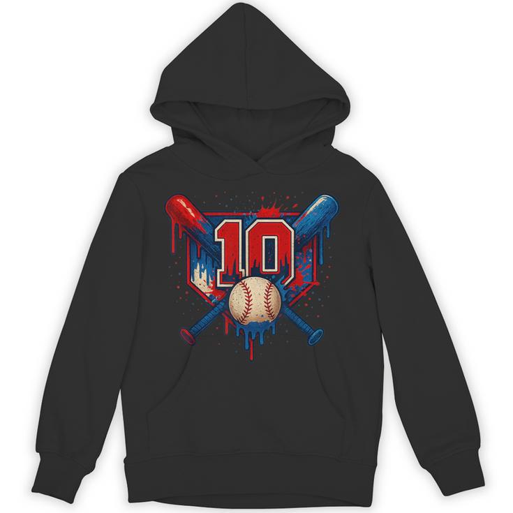 Baseball 10 Year Old Splash Drip 10th Birthday Boy Number 10 Unisex Hoodie