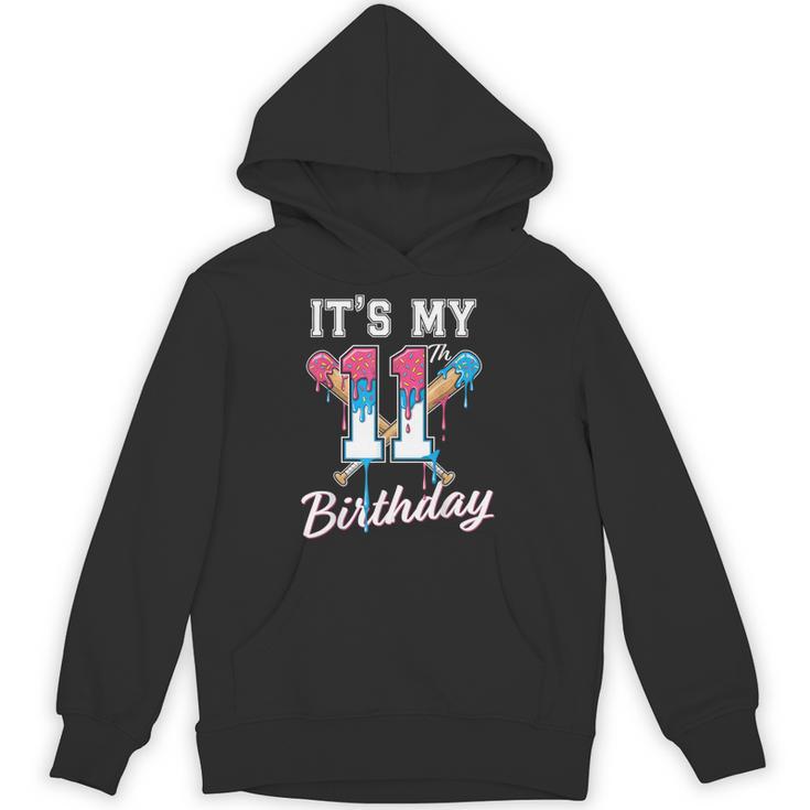Baseball 11 Year Old Ice Cream Drip 11th Birthday Boys Unisex Hoodie