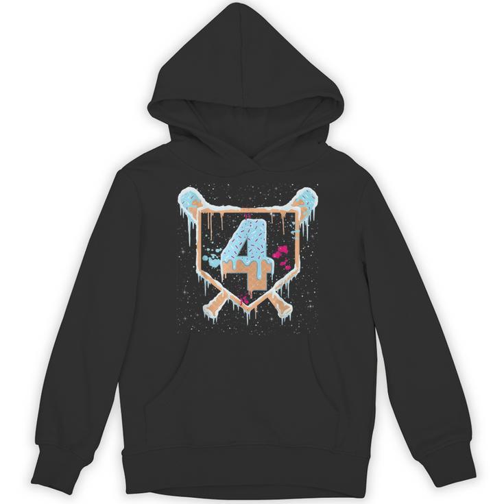 Baseball 4 Year Old Ice Cream Drip 4th Birthday Boy Number 4 Unisex Hoodie