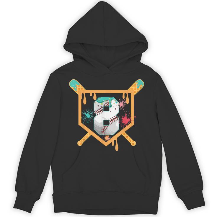 Baseball 8 Year Old Ice Cream Drip 8th Birthday Boy Number 8 Unisex Hoodie