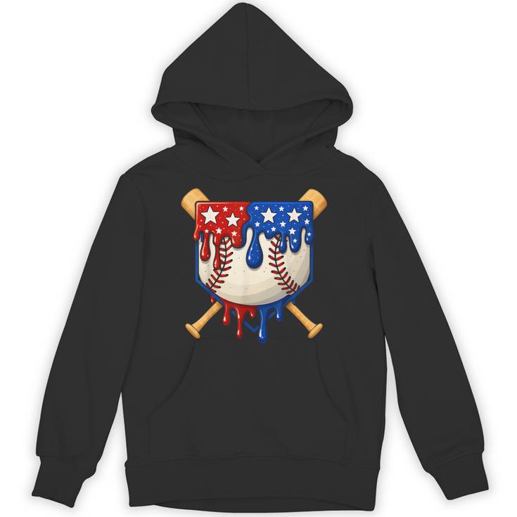 Baseball Drip American Flag Home Plate 4th Of July Patriotic Unisex Hoodie