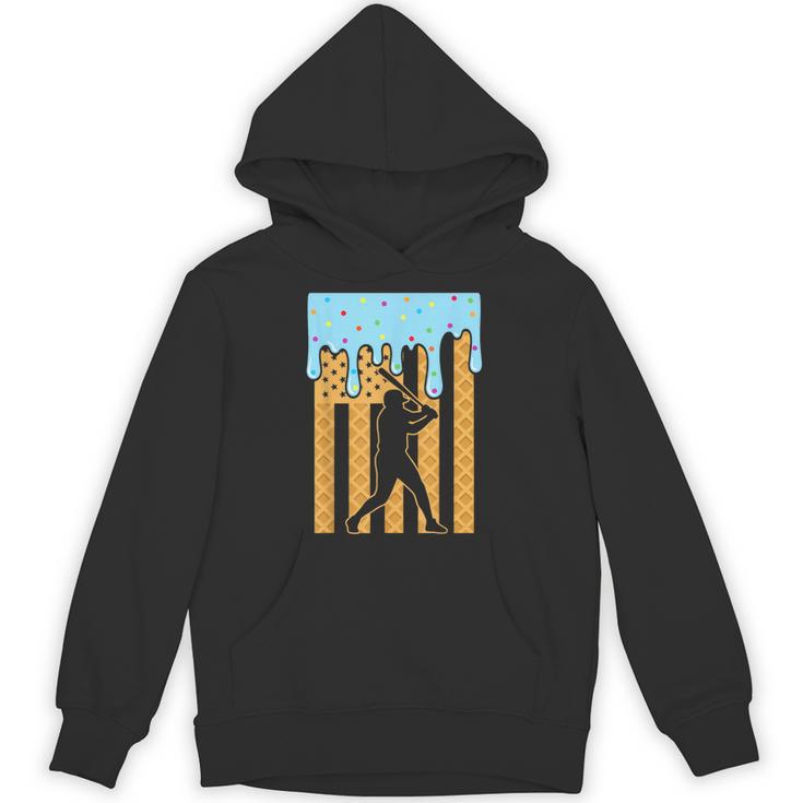 Baseball Drip Dripping Ice Cream Sport Player American Flag Unisex Hoodie