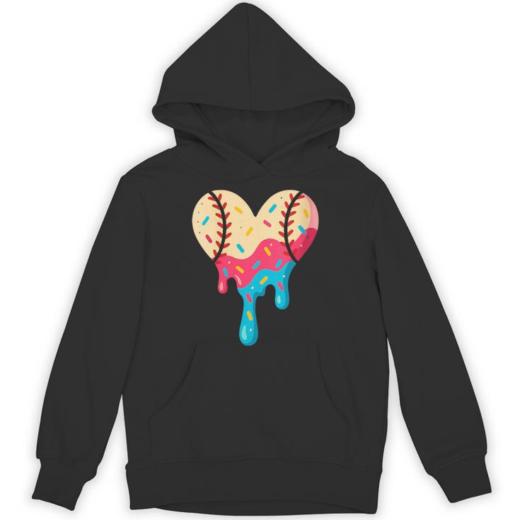 Baseball Drip Melting Ice Cream Baseball Heart Boys Girls Unisex Hoodie